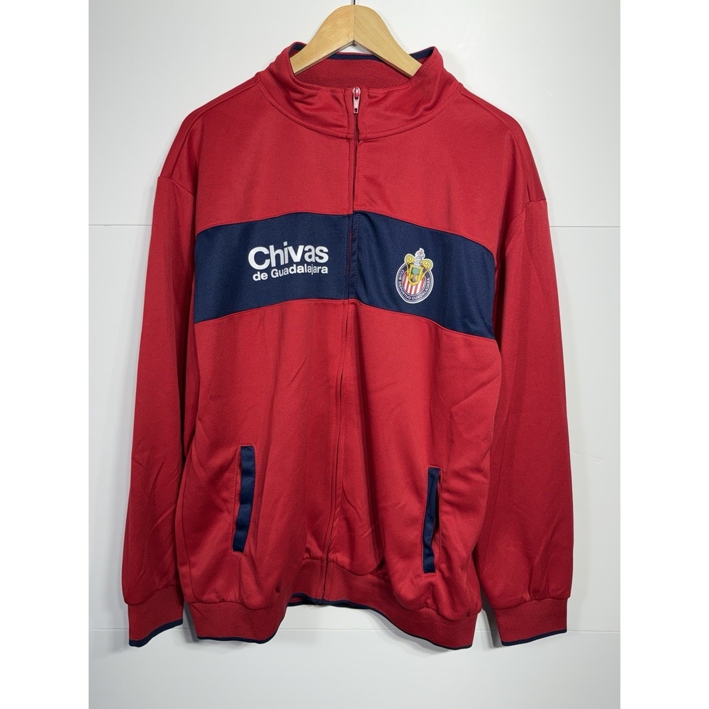 Chivas Guadalajara Track Jacket Mens XL Red Full Zip Soccer Futbol Club